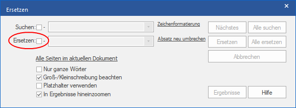 dialog - find  replace -  pro - any text