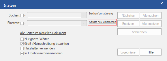 dialog - find  replace - pro - only formatting