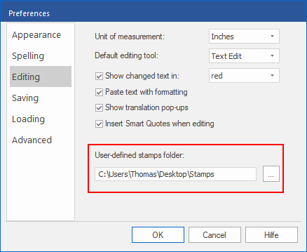 dialog - preferences - stamps