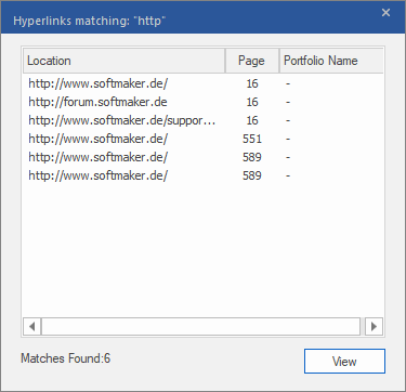 dialog - find results - hyperlinks
