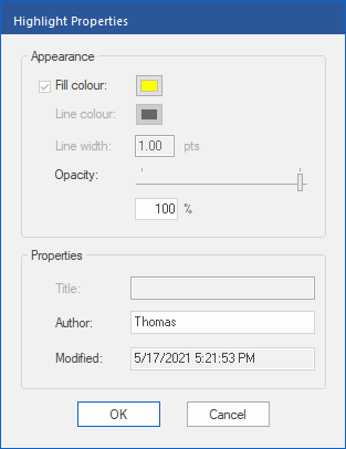 dialog - highlight properties