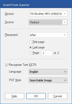 dialog - insert from scanner