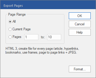 dialog - export pages