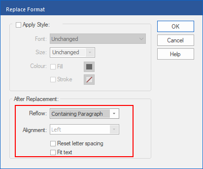 dialog - replace format - after