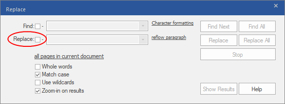 dialog - find  replace -  pro - any text