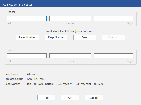dialog - header footer