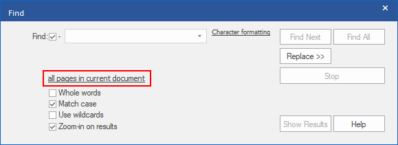 dialog - find  replace - pro - page range