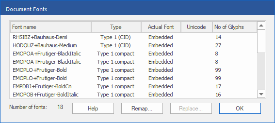 dialog - font catalogue