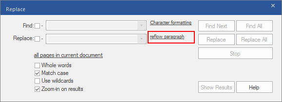 dialog - find  replace - pro - only formatting