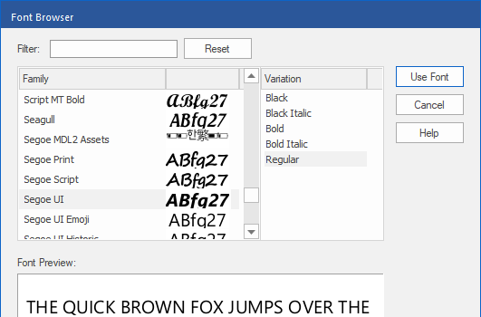 dialog - font browser