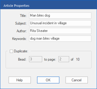 dialog - article properties
